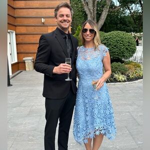 Eliza J Light Blue Lace Midi Dress